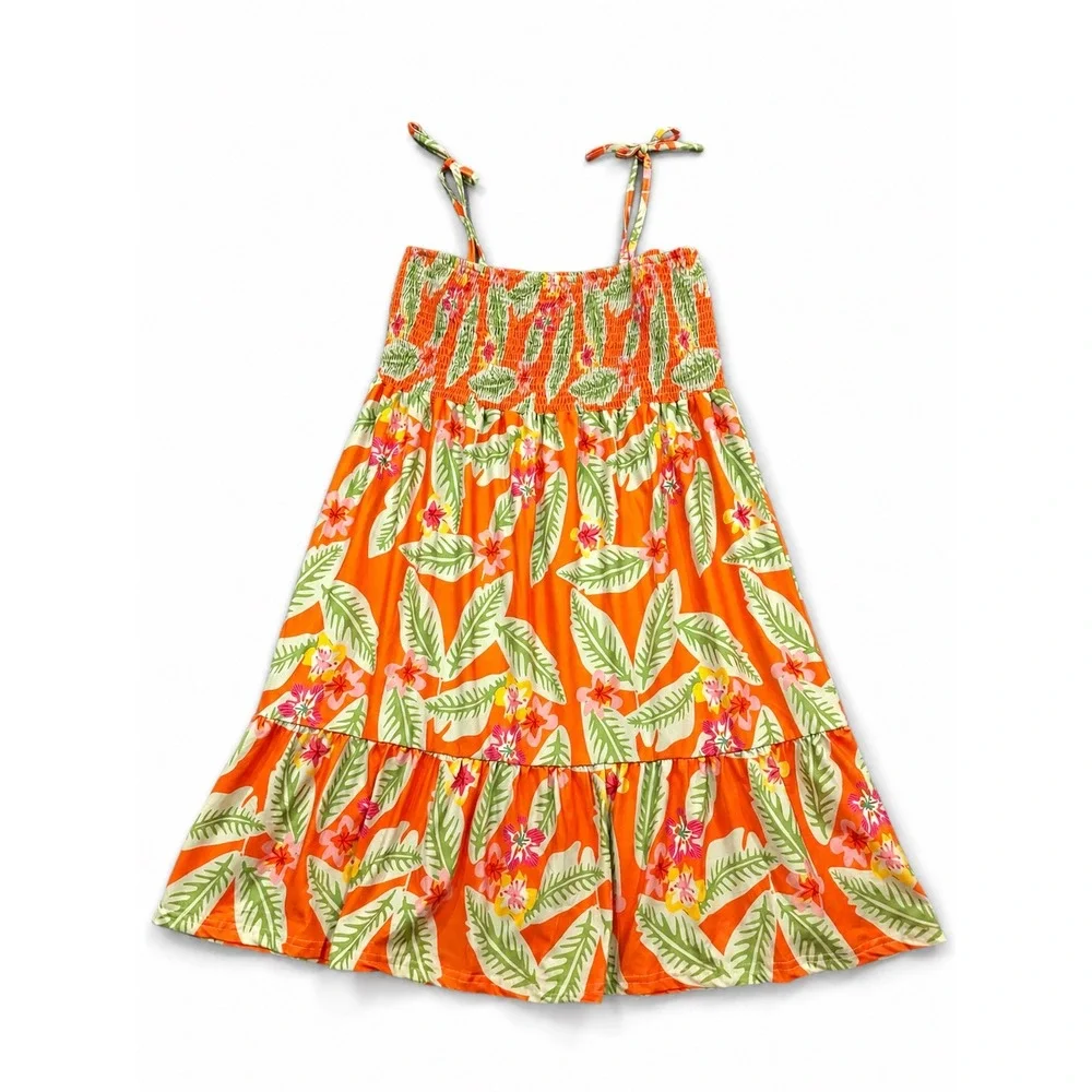 Dash of Glitter‎ Orange Tropical Floral Smocked Tiered Sundress 5XL Plus Size